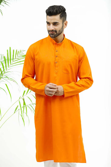 Bluesaanchi Men's Dark Orange Matka Silk Kurta Set - Veshbhoshaa