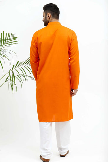 Bluesaanchi Men's Dark Orange Matka Silk Kurta Set - Veshbhoshaa