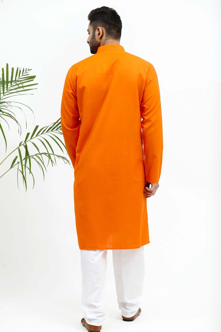 Bluesaanchi Men's Dark Orange Matka Silk Kurta Set - Veshbhoshaa