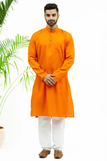 Bluesaanchi Men's Dark Orange Matka Silk Kurta Set - Veshbhoshaa