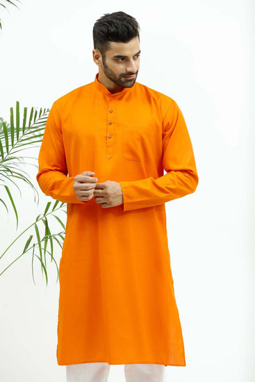 Bluesaanchi Men's Dark Orange Matka Silk Kurta Set - Veshbhoshaa