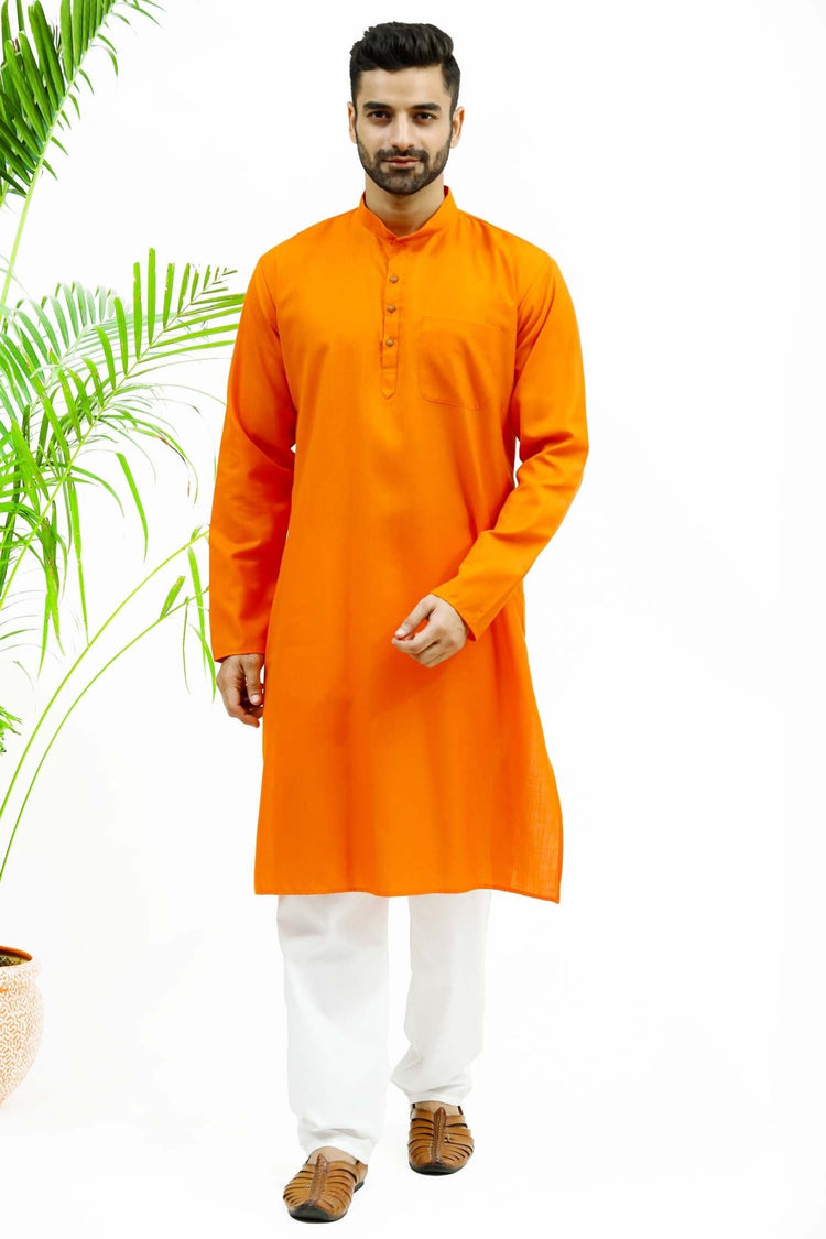 Bluesaanchi Men's Dark Orange Matka Silk Kurta Set - Veshbhoshaa