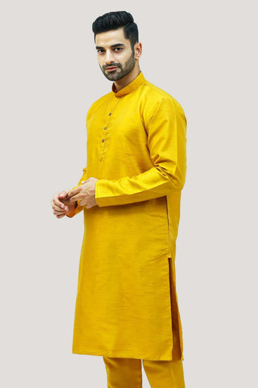 Bluesaanchi Men's Golden Raw Silk Kurta Set - Veshbhoshaa