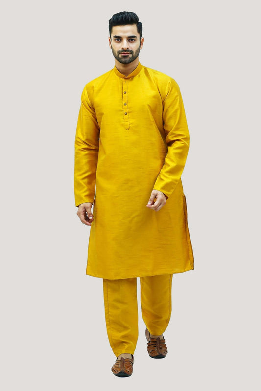 Bluesaanchi Men's Golden Raw Silk Kurta Set - Veshbhoshaa