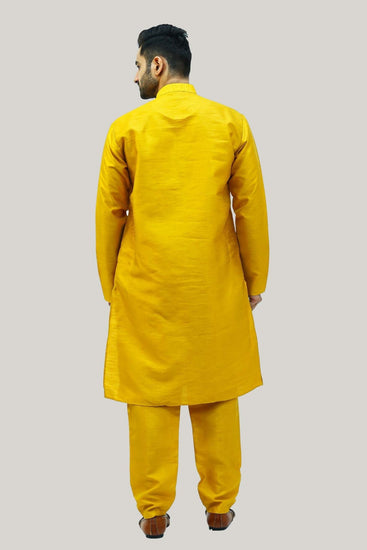 Bluesaanchi Men's Golden Raw Silk Kurta Set - Veshbhoshaa