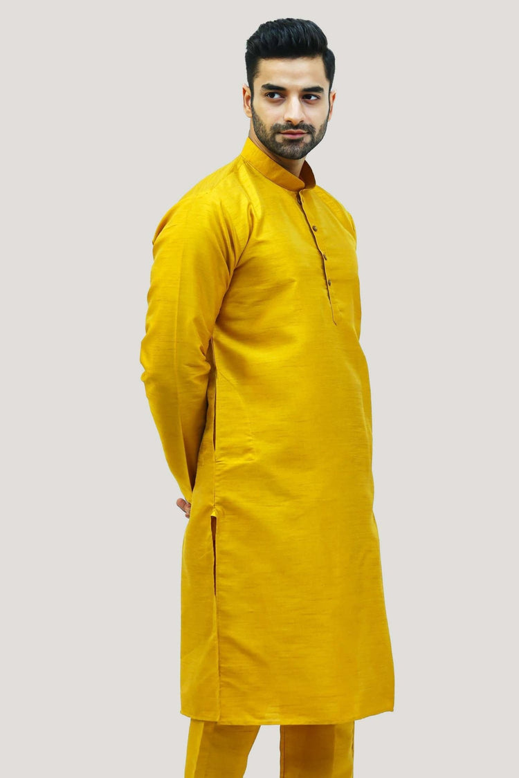 Bluesaanchi Men's Golden Raw Silk Kurta Set - Veshbhoshaa