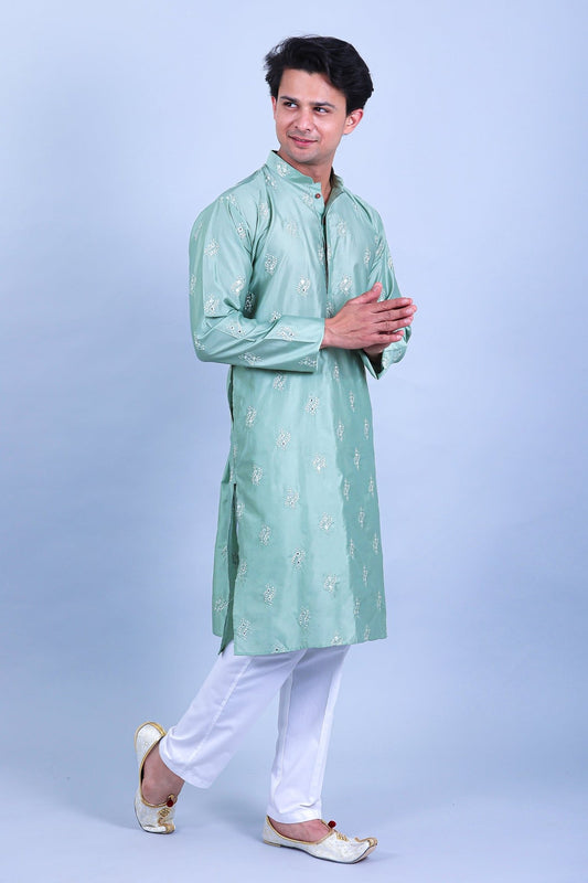 Bluesaanchi Men's Green Embroidery Glass Kurta Set - Veshbhoshaa