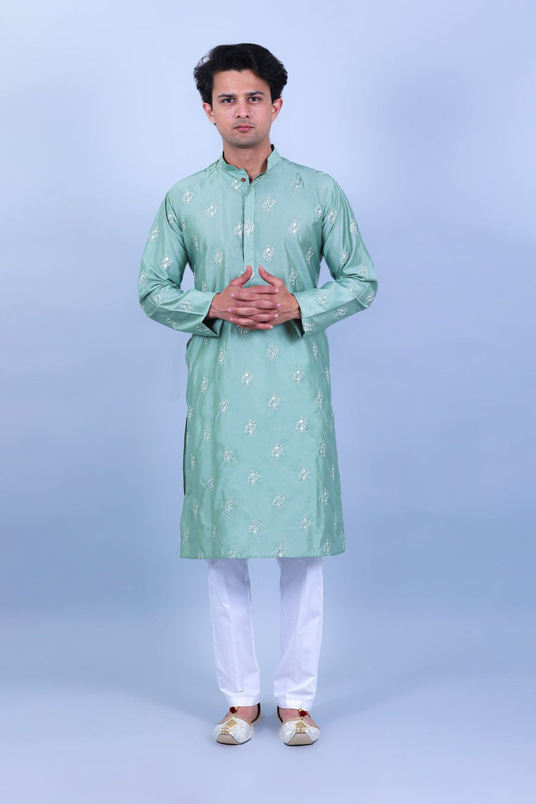 Bluesaanchi Men's Green Embroidery Glass Kurta Set - Veshbhoshaa