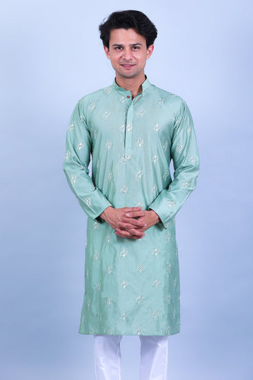 Bluesaanchi Men's Green Embroidery Glass Kurta Set - Veshbhoshaa