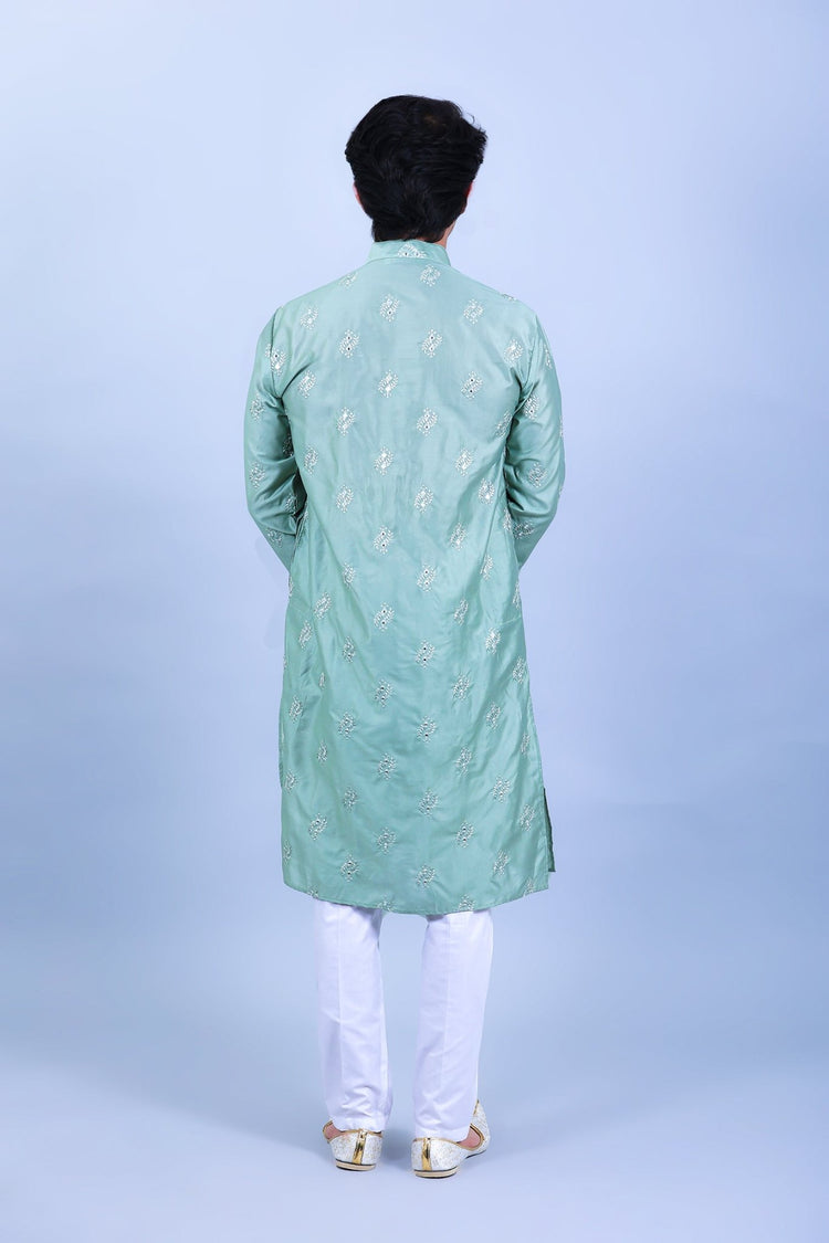 Bluesaanchi Men's Green Embroidery Glass Kurta Set - Veshbhoshaa