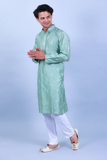 Bluesaanchi Men's Green Embroidery Glass Kurta Set - Veshbhoshaa