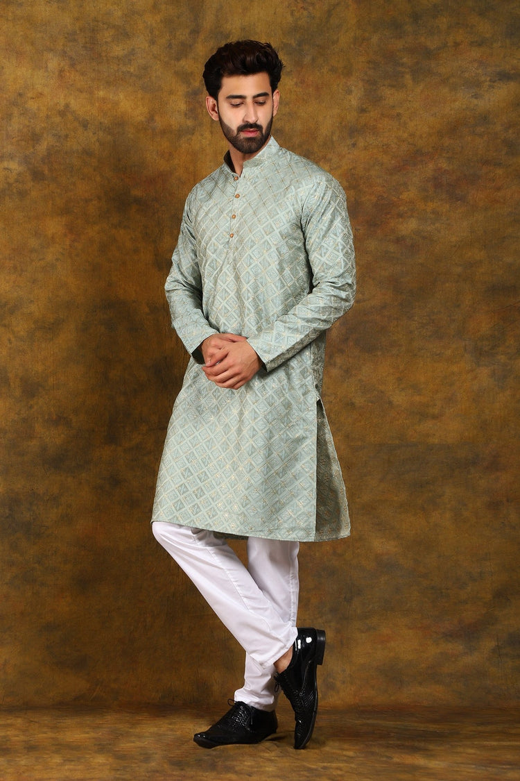 Bluesaanchi Men's Grey Embroidery Kurta Set - Veshbhoshaa