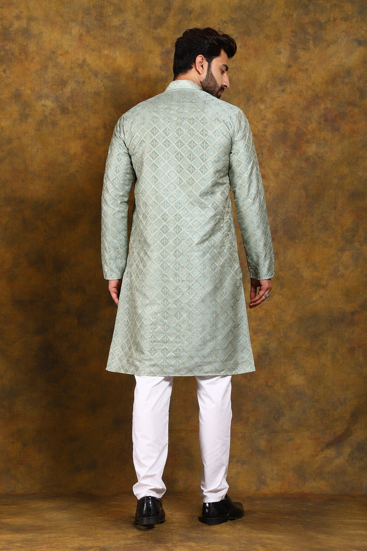 Bluesaanchi Men's Grey Embroidery Kurta Set - Veshbhoshaa