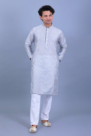 Bluesaanchi Men's Grey Embroidery Kurta Set - Veshbhoshaa