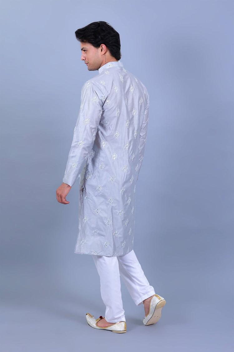 Bluesaanchi Men's Grey Embroidery Kurta Set - Veshbhoshaa