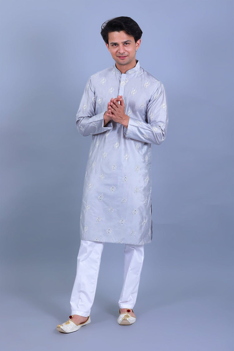 Bluesaanchi Men's Grey Embroidery Kurta Set - Veshbhoshaa