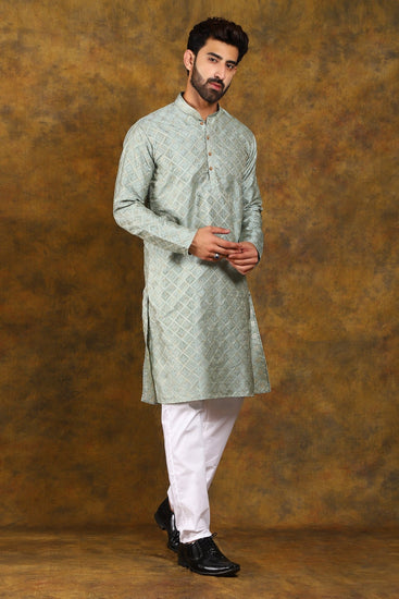 Bluesaanchi Men's Grey Embroidery Kurta Set - Veshbhoshaa