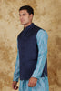 Bluesaanchi Men's Jacquard Blue Waistcoat - Veshbhoshaa