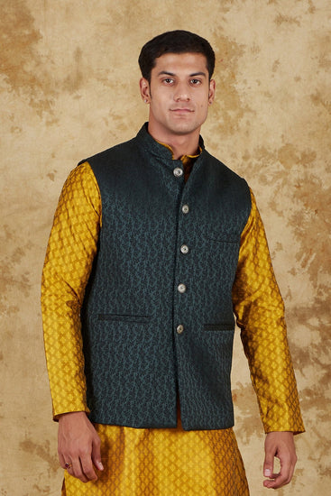 Bluesaanchi Men's Jacquard Dark Green Waistcoat - Veshbhoshaa