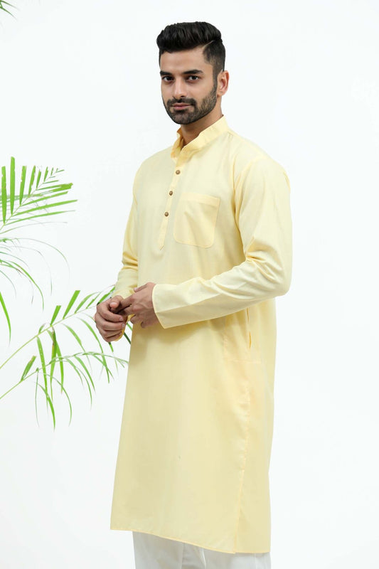 Bluesaanchi Men's Lemon Yellow Matka Silk Kurta Set - Veshbhoshaa