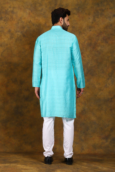 Bluesaanchi Men's Light Blue Zari Embroidery Kurta Set - Veshbhoshaa