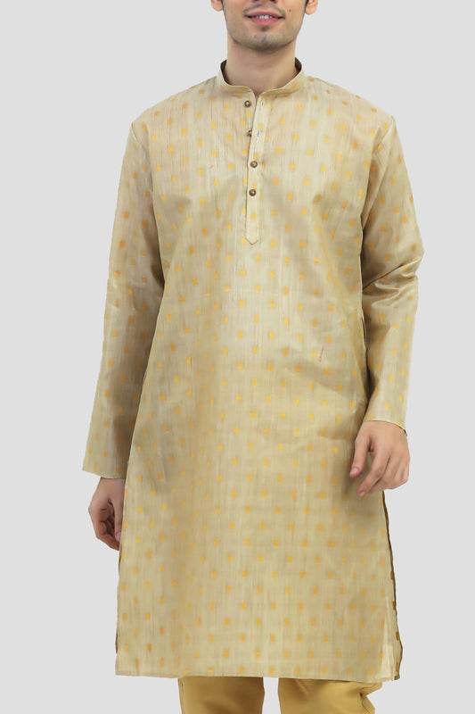 Bluesaanchi Men's Light Golden Color Silk Kurta Set - Veshbhoshaa