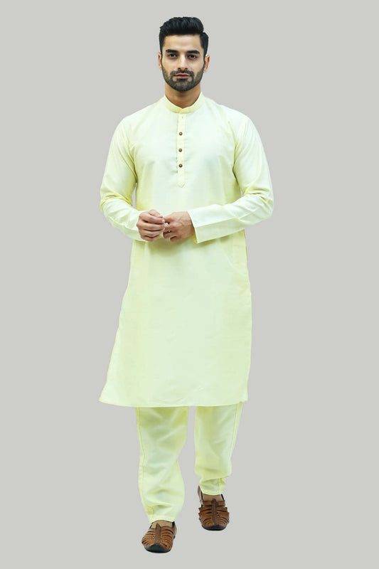 Bluesaanchi Men's Light Golden Raw Silk Kurta Set - Veshbhoshaa