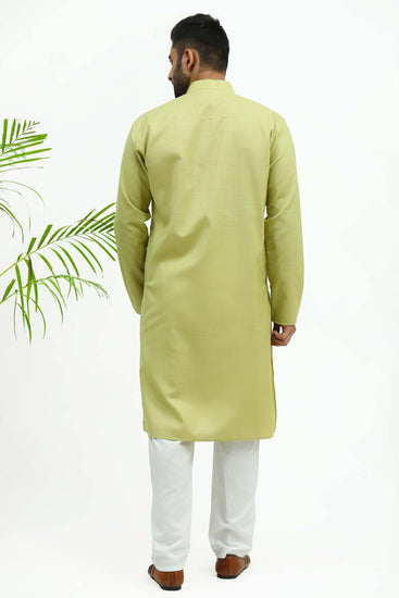 Bluesaanchi Men's Light Olive Green Matka Silk Kurta Set - Veshbhoshaa