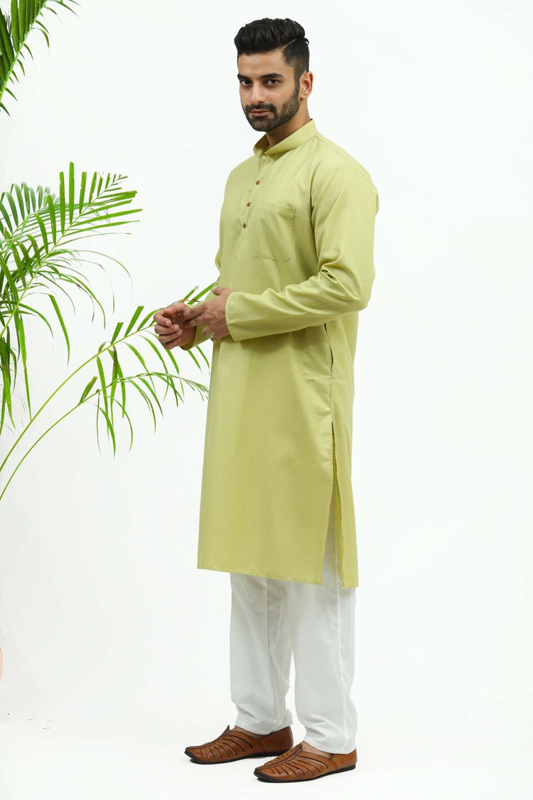 Bluesaanchi Men's Light Olive Green Matka Silk Kurta Set - Veshbhoshaa