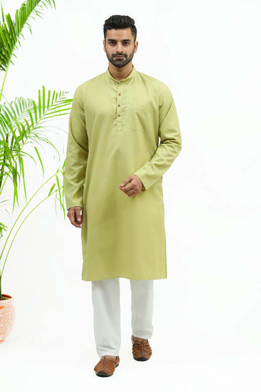 Bluesaanchi Men's Light Olive Green Matka Silk Kurta Set - Veshbhoshaa