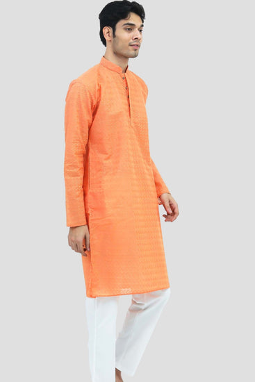 Bluesaanchi Men's Light Orange Murli Chikankari Embroidery Kurta Pyjama Set - Veshbhoshaa