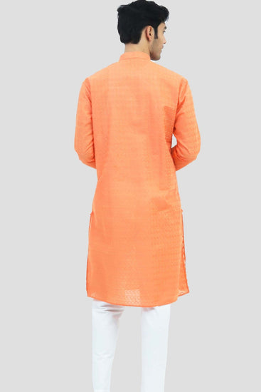 Bluesaanchi Men's Light Orange Murli Chikankari Embroidery Kurta Pyjama Set - Veshbhoshaa