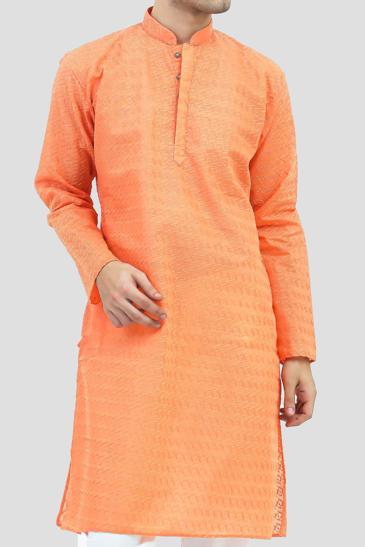 Bluesaanchi Men's Light Orange Murli Chikankari Embroidery Kurta Pyjama Set - Veshbhoshaa