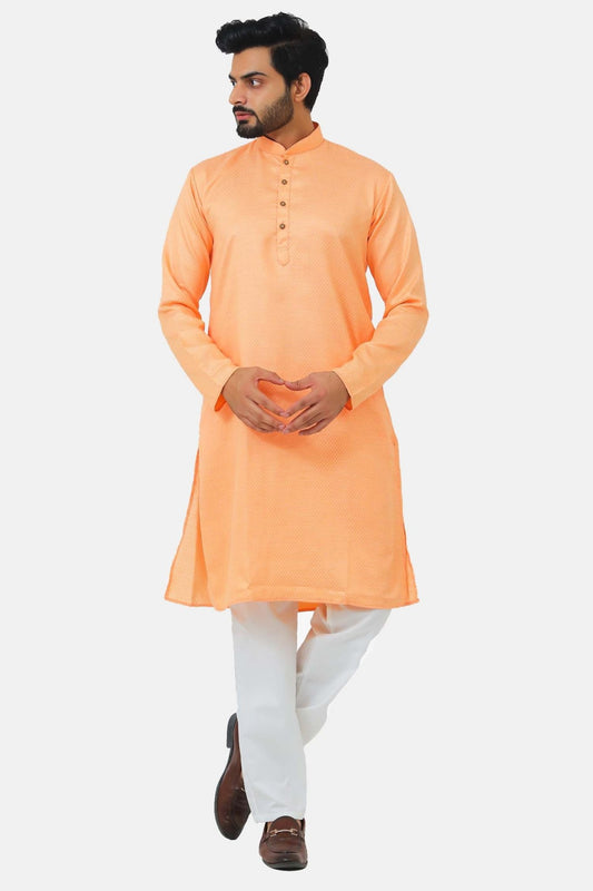 Bluesaanchi Men's Light Peach Dobby Kurta Set - Veshbhoshaa