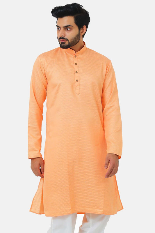 Bluesaanchi Men's Light Peach Dobby Kurta Set - Veshbhoshaa