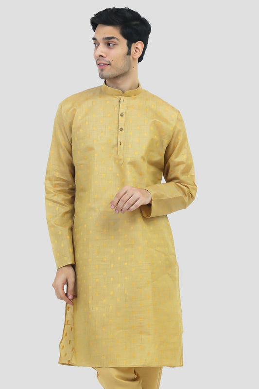 Bluesaanchi Men's Light Yellow Buta Silk Kurta Set - Veshbhoshaa