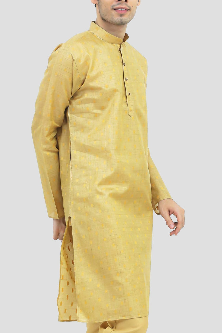 Bluesaanchi Men's Light Yellow Buta Silk Kurta Set - Veshbhoshaa