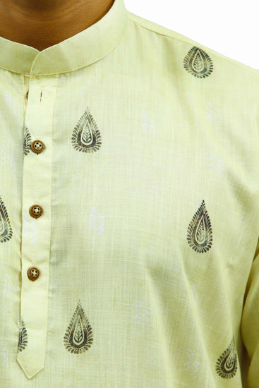 Bluesaanchi Men's Light Yellow Printed Kurta Set - Veshbhoshaa