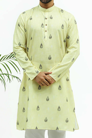 Bluesaanchi Men's Light Yellow Printed Kurta Set - Veshbhoshaa