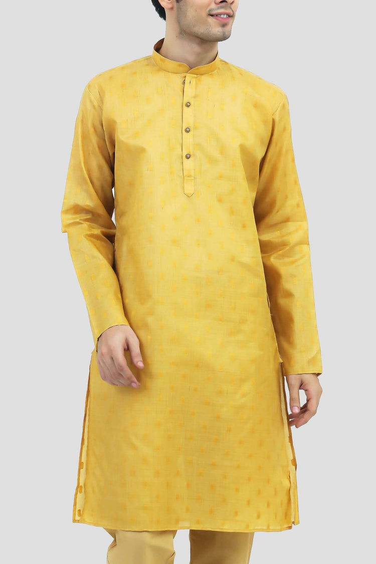 Bluesaanchi Men's Mango Yellow Buta Silk Kurta Set - Veshbhoshaa