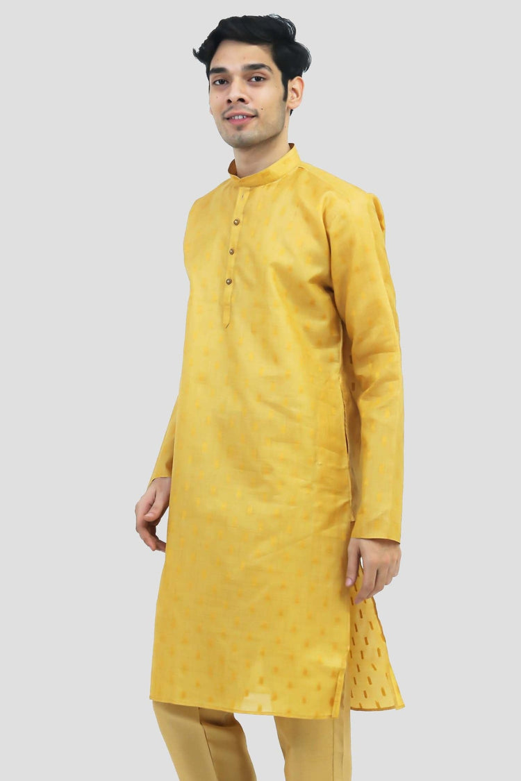 Bluesaanchi Men's Mango Yellow Buta Silk Kurta Set - Veshbhoshaa