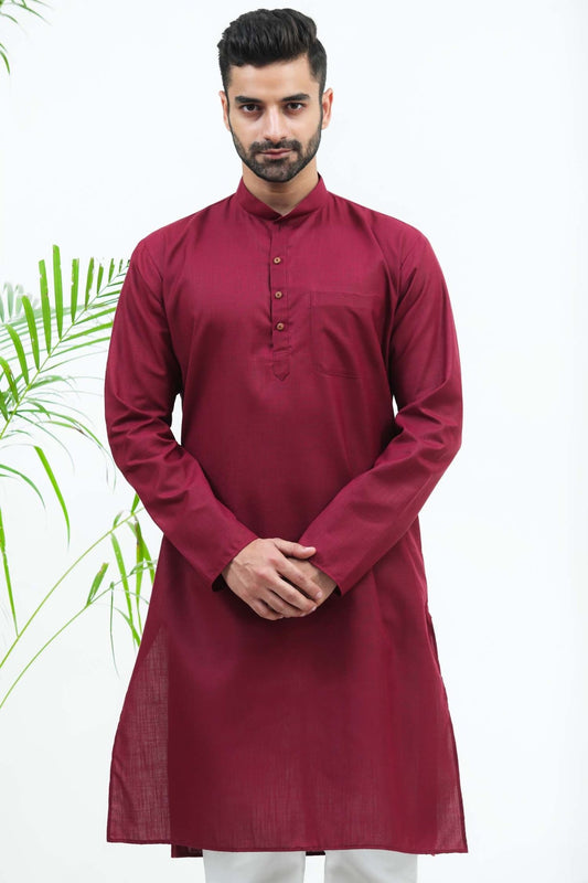 Bluesaanchi Men's Maroon Matka Silk Kurta Set - Veshbhoshaa