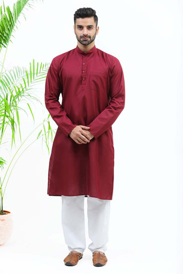 Bluesaanchi Men's Maroon Matka Silk Kurta Set - Veshbhoshaa