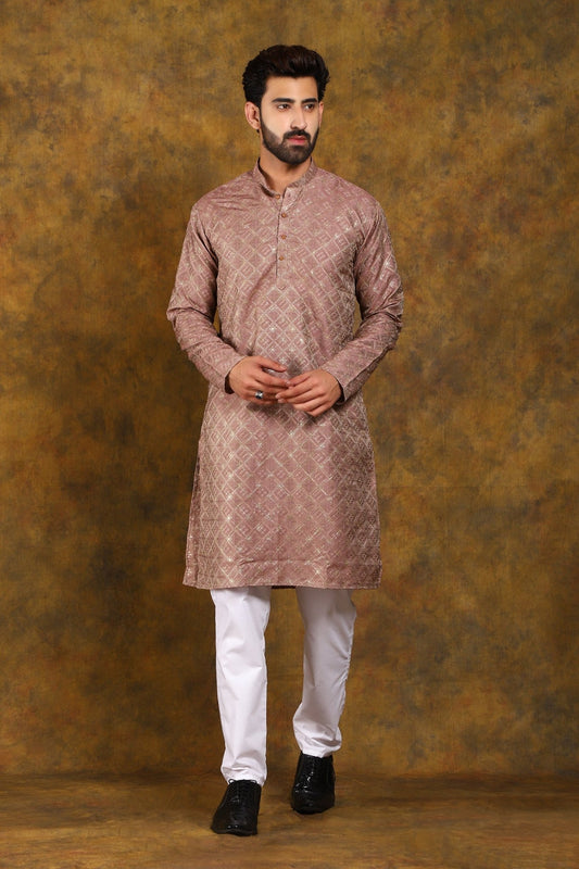 Bluesaanchi Men's Metallic Embroidered Kurta Set - Veshbhoshaa