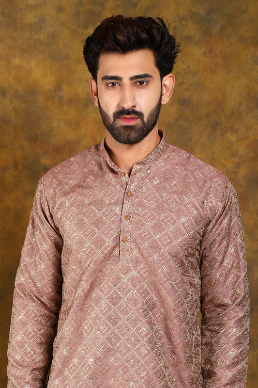 Bluesaanchi Men's Metallic Embroidered Kurta Set - Veshbhoshaa