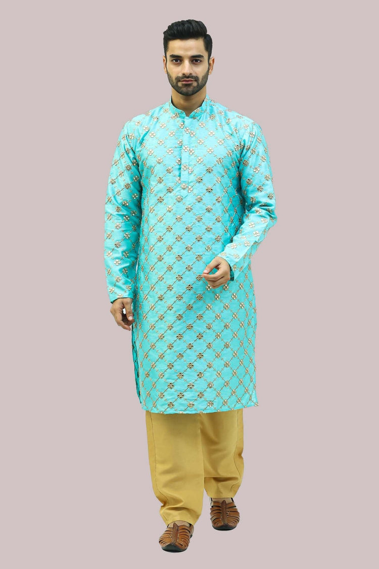 Bluesaanchi Men's Mirror Work Kurta Set - Veshbhoshaa