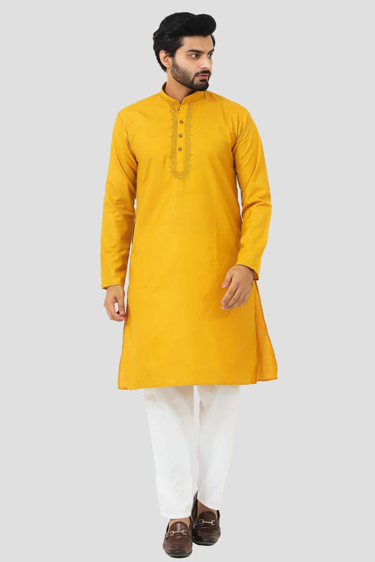 Bluesaanchi Men's Mustard Magic Slub Kurta Set - Veshbhoshaa