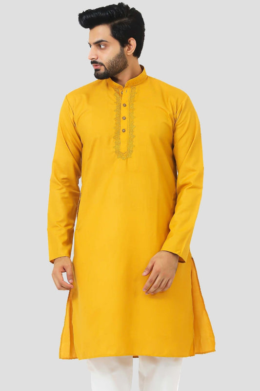 Bluesaanchi Men's Mustard Magic Slub Kurta Set - Veshbhoshaa