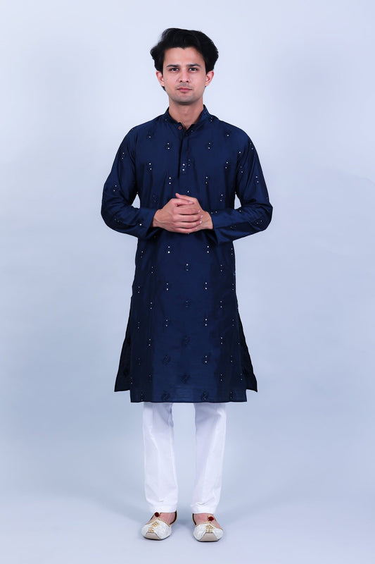 Bluesaanchi Men's Navy Blue Embroidery Kurta Set - Veshbhoshaa