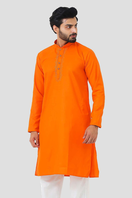 Bluesaanchi Men's Orange Magic Slub Kurta Set - Veshbhoshaa